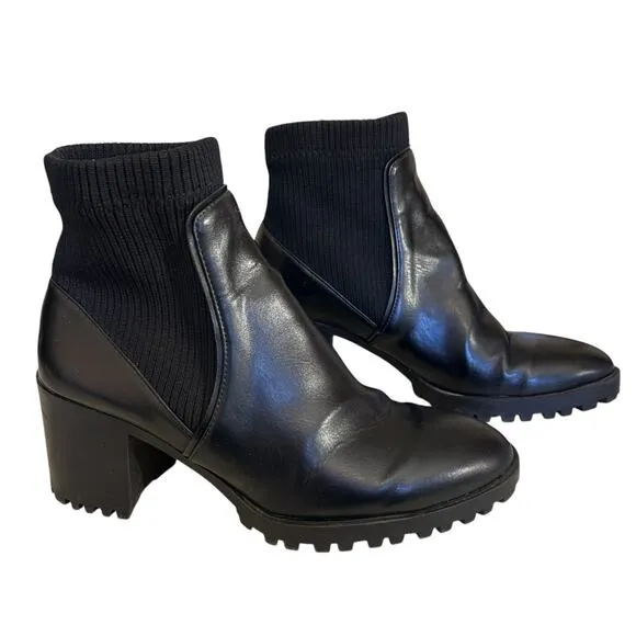 Zara Women’s Track Sole Ankle Moto Combat Chunky Heel Slip On Black Boots 7.5/38