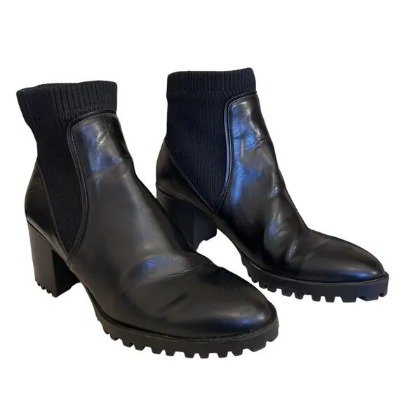 Zara Women’s Track Sole Ankle Moto Combat Chunky Heel Slip On Black Boots 7.5/38