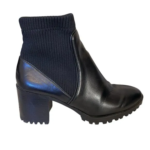 Zara Women’s Track Sole Ankle Moto Combat Chunky Heel Slip On Black Boots 7.5/38