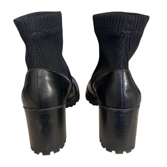 Zara Women’s Track Sole Ankle Moto Combat Chunky Heel Slip On Black Boots 7.5/38