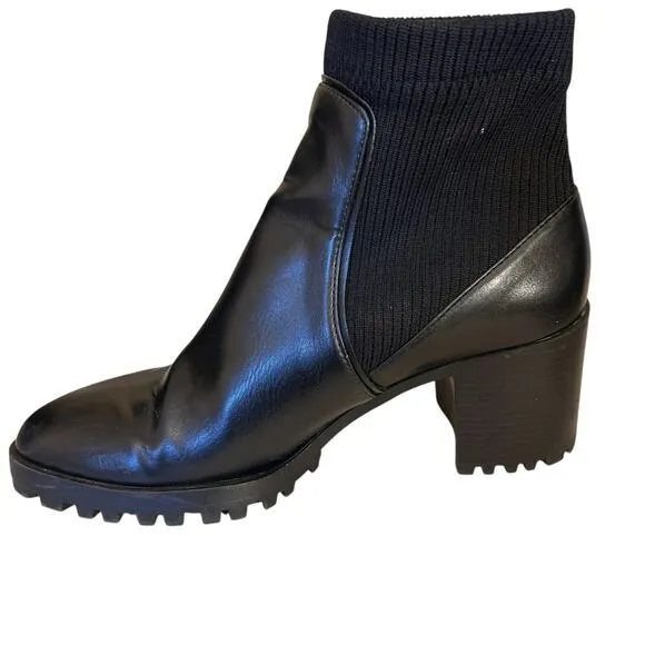 Zara Women’s Track Sole Ankle Moto Combat Chunky Heel Slip On Black Boots 7.5/38