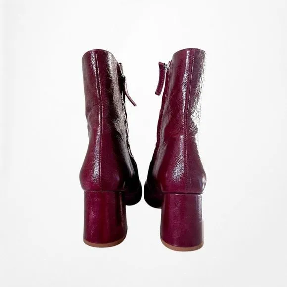 Zara Patent Faux Leather Round Toe Chunky Ankle Boots Booties Size 6