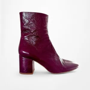 Zara Patent Faux Leather Round Toe Chunky Ankle Boots Booties Size 6