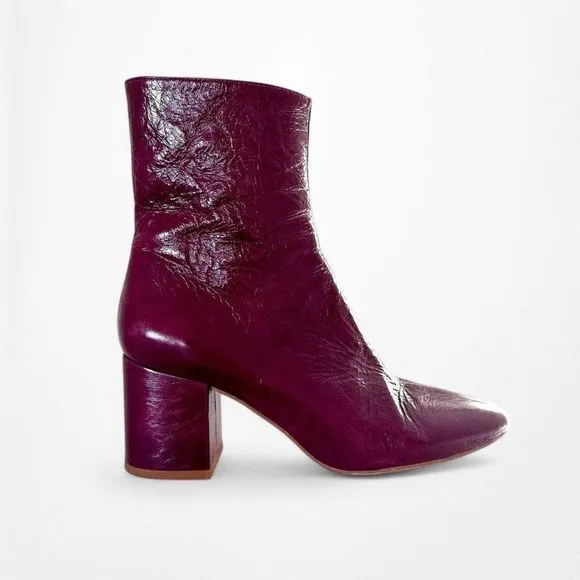 Zara Patent Faux Leather Round Toe Chunky Ankle Boots Booties Size 6