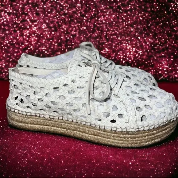 Zimmermann White Woven Leather Platform Espadrilles Size 11 Authentic