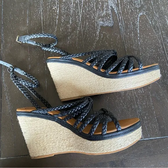 Zodiac Shana Strappy Black Platform Wedge Espadrilles Size‎ 10M Ankle Strap
