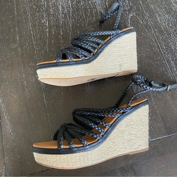 Zodiac Shana Strappy Black Platform Wedge Espadrilles Size‎ 10M Ankle Strap