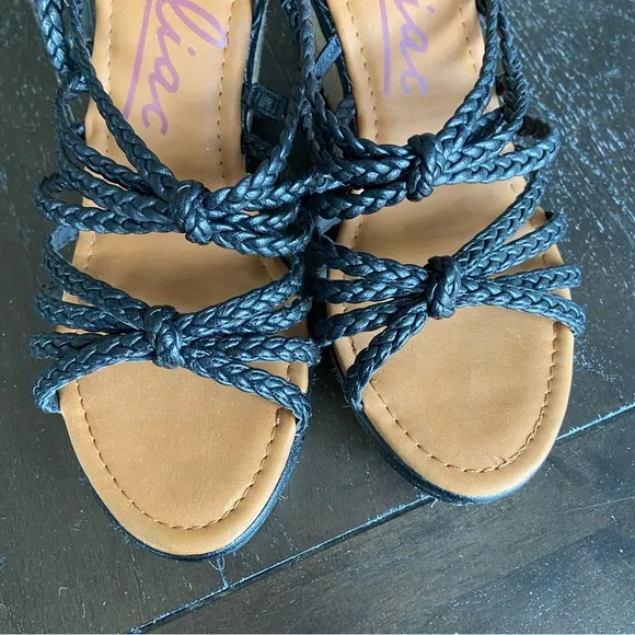 Zodiac Shana Strappy Black Platform Wedge Espadrilles Size‎ 10M Ankle Strap