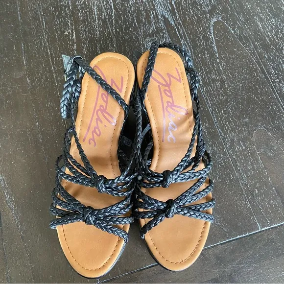 Zodiac Shana Strappy Black Platform Wedge Espadrilles Size‎ 10M Ankle Strap